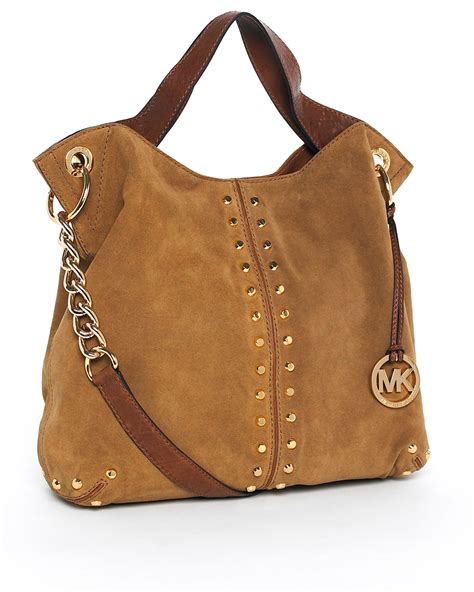 michael kors brown hand bag|brown suede michael kors handbags.